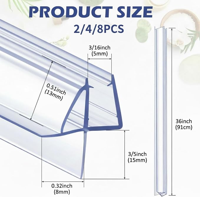 Frienda 4 Pcs Shower Door Bottom Seal 3/16" x 36'' Clear PVC Glass Door Sweep - Image 2