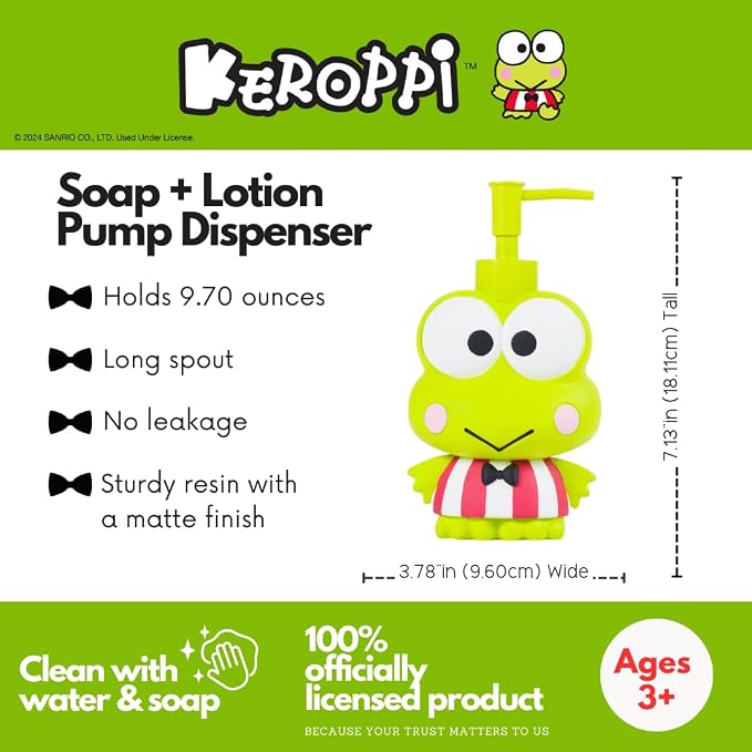 Sanrio Keroppi Soap/Lotion/Hand Sanitizer Resin Pump Dispenser, 13 Ounces - Image 2