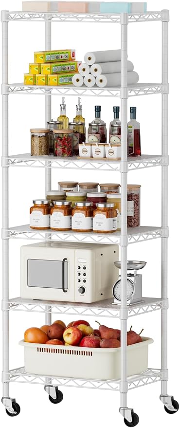 SINGAYE 6 Shelves Storage Shelf Wire Closet Bathroom Organizers Metal Pantry - Image 8