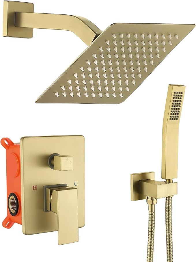JOYWELL Shower Faucet Brushed Gold Shower System 8 Inches Rain Shower and by JOYWELL