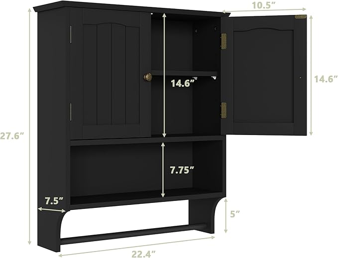 Smuxee Black Bathroom Cabinet Wall Mounted - Image 3