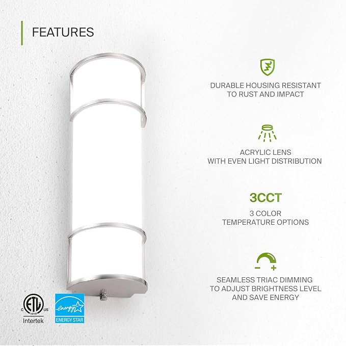 ASD LED 18" Vanity Flush Mount Light Fixture, Linear Bathroom Lighting Bar | - Image 3