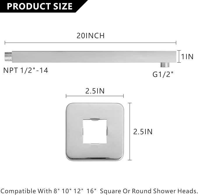 Voolan 20" Square Shower Arm - Image 5