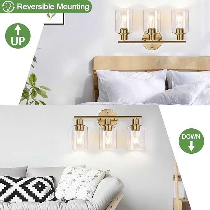 3-Light Gold Bathroom Light Fixtures, Modern Bathroom Vanity Light - Image 9