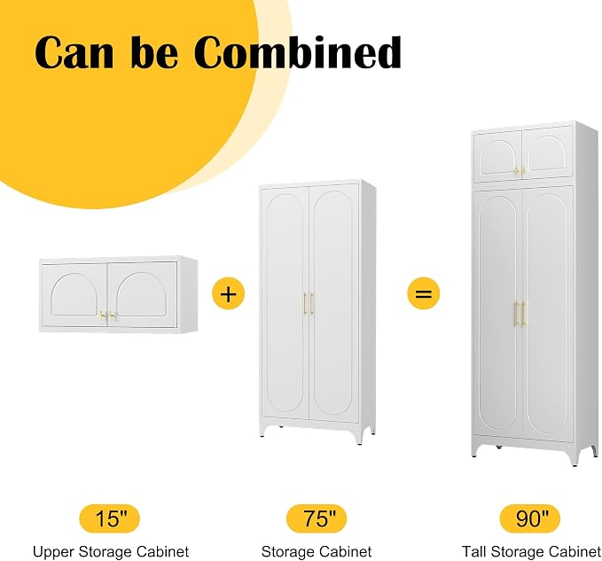 Metal Storage Cabinet and Wall Upper Storage Cabinet, 90Inch White Kitchen - Image 4