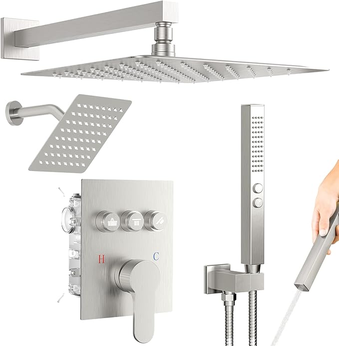 Shower System Dual Head，STARBATH 12+6" Rainfall Shower Head and Handheld Spray by STARBATH