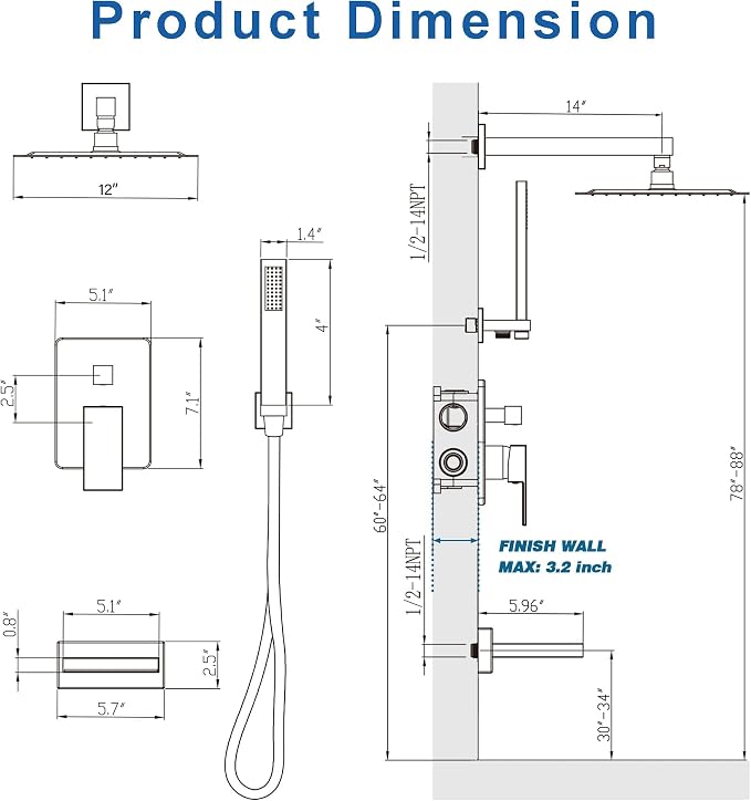 Tub Shower System, All Metal Tub Shower Faucet Set - Image 7