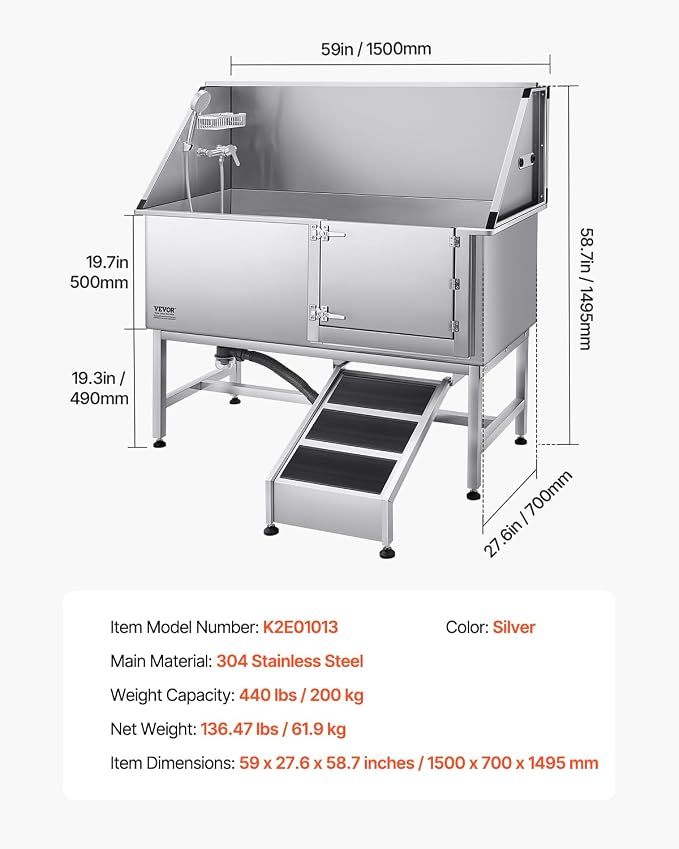 VEVOR Stainless Steel Dog Washing Station, Professional 62 inch Pet Grooming - Image 7