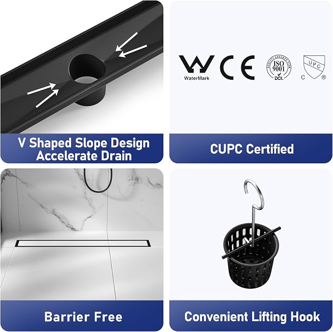 Linear Shower Drain 24", Matte Black Floor Drain - Image 4