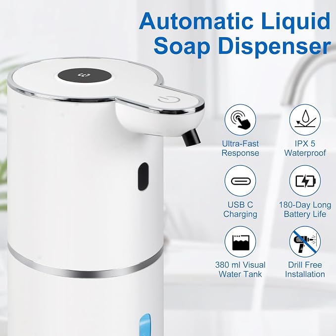 Automatic Soap Dispenser, Hand Soap Dispenser 12.8oz/380ml Smart Rechargeable - Image 2