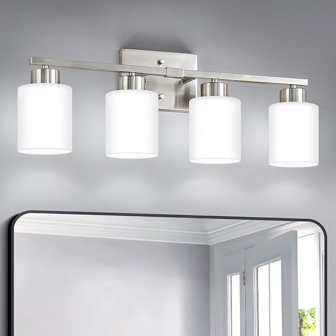Brushed Nickel Bathroom Light Fixtures, 4-Light Modern Vanity Light Over Mirror by FonmYim