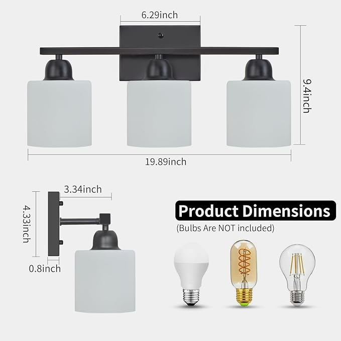 3-Light Bathroom Light Fixtures, Living Room, Vanity Table, E26 Base - Image 2