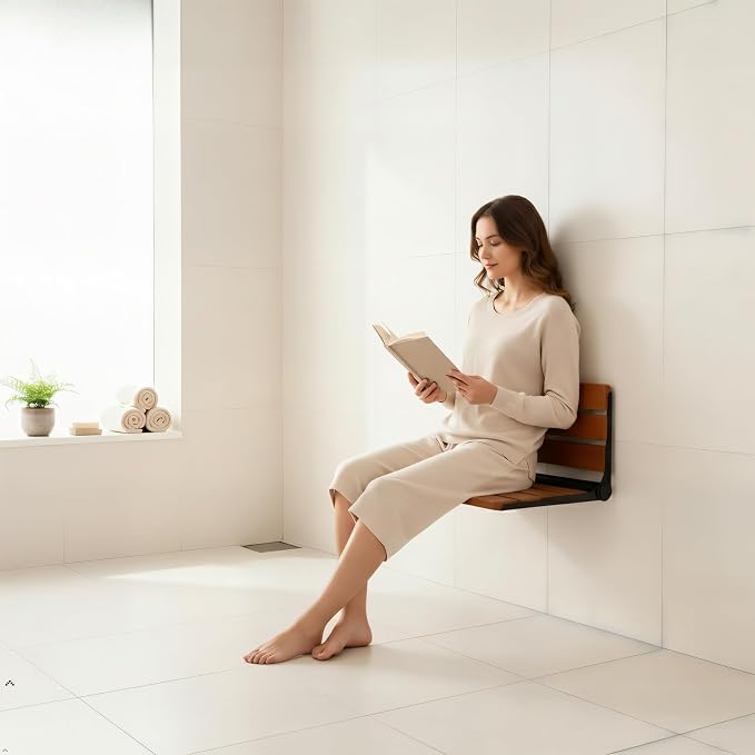 18" Folding Shower Seat Wall Mounted, Fold Down Shower Bench - Image 4