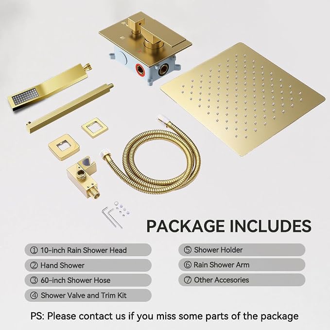 Shower Faucet Set Brushed Gold Shower System, Starbath 10" Rain Shower Head and - Image 7