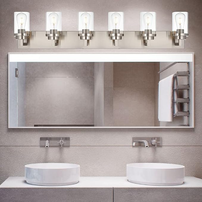 MELUCEE 6-Light Bathroom Lights Over Mirror in Brushed Nickel, Modern - Image 7