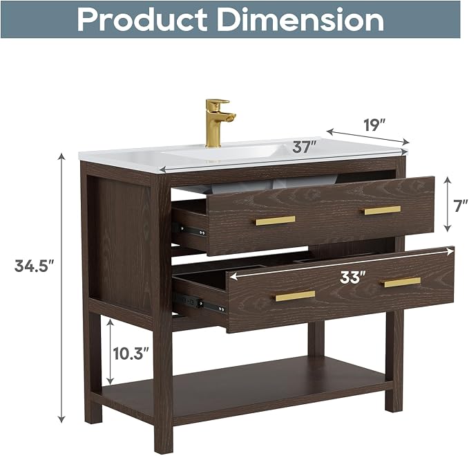 36 Inch Bathroom Vanity with Sink, Cabinet Sink Farmhouse Style with Drawers & - Image 7