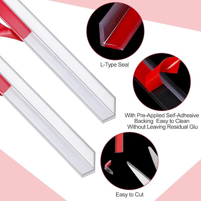 2 Pcs 3/8'' x 73'' Long Clear Vinyl L-Type Seal Strip - Image 3