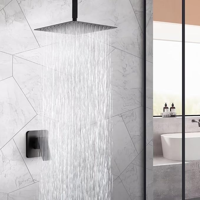 POP SANITARYWARE Matte Black Shower Faucet Set, Bathroom Rainfall Shower System - Image 2