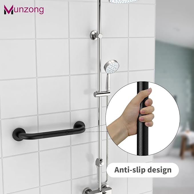 12 Inch Anti Slip Bathroom Grab Bar, 2 Pack Munzong Oil Rubbed Black Shower - Image 5
