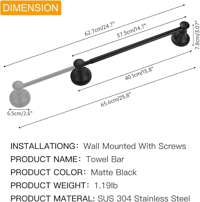 BESy Adjustable 16 to 26 Inch Bath Towel Bar Rack - Image 5