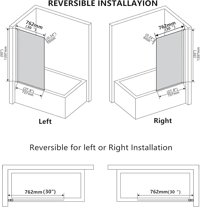 Shower Door Swing Bathtub Screen, 30 *W x 55*H in Bathtub Shower, Bathroom Door - Image 5