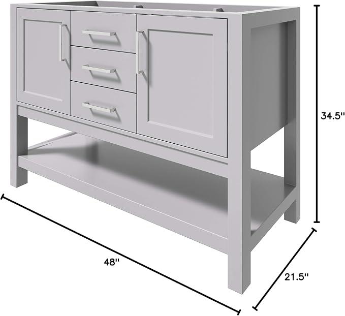 ARIEL 48" Grey Bathroom Vanity Base Cabinet, 2 Soft Closing Doors and 2 - Image 3