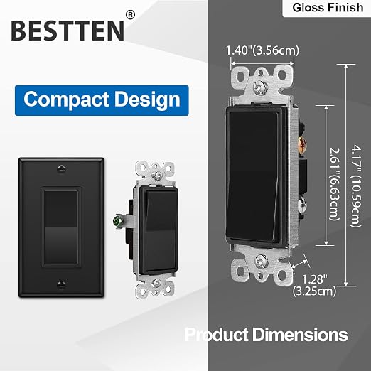 BESTTEN 10 Pack Single Pole Decorator Wall Light Switch - Image 5