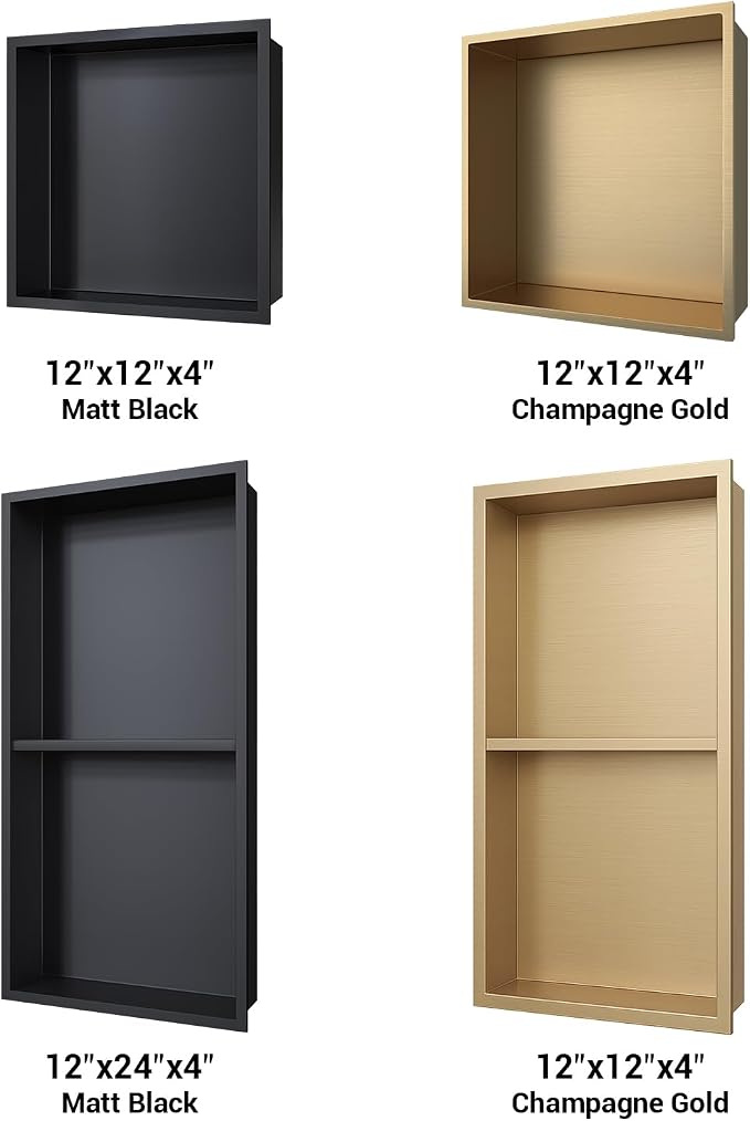 Shower Niche 12x24, Matte Black, No Tile Needed 304 Stainless Steel Recessed - Image 8