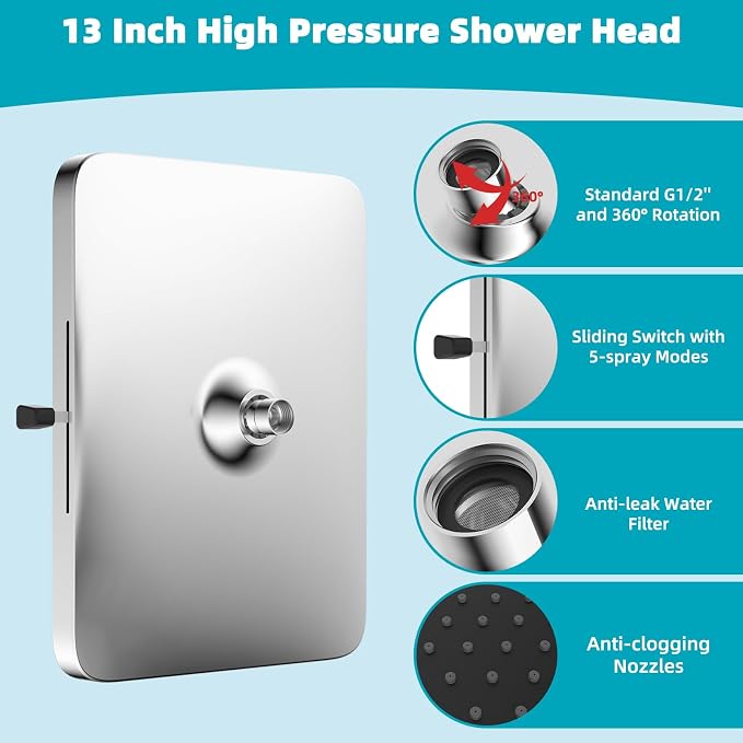 Hibbent 5 Spray Modes Shower Head, Large Rainfall Showerhead - Image 5