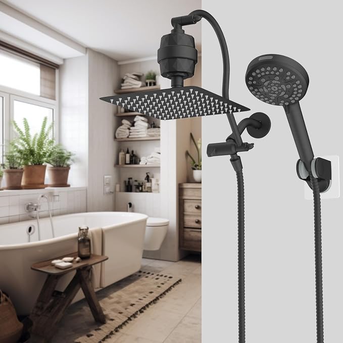 Hibbent All Metal 10'' Dual Filtered Rainfall Shower Head Combo, High Pressure - Image 9