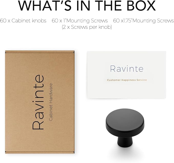 Ravinte 60 Pack Drawer Pulls 1-1/4 Inch Matte Black Kitchen Cabinet Knobs Solid - Image 7