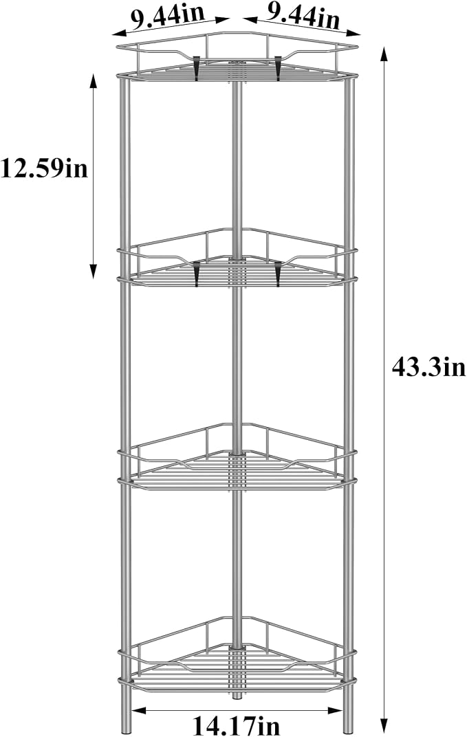 4 Tier Floor Standing Corner Shower Caddy Organizer Shelf - Image 7