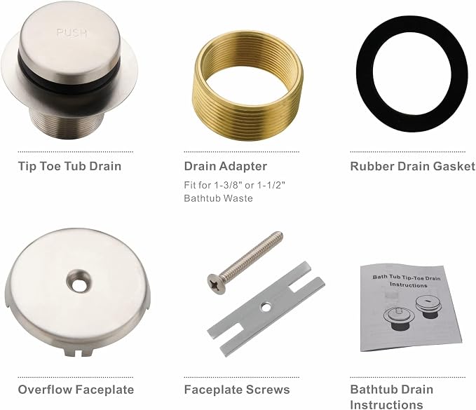 Tub Drain Tip Toe Bathtub Drain Conversion Kit Assembly, Brushed Nickel - Image 6