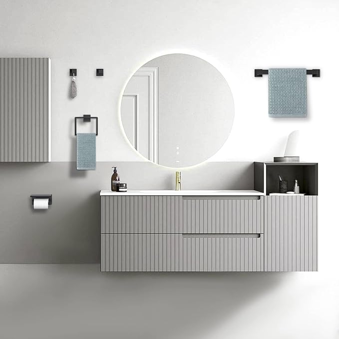 Matte Black Bathroom Hardware Accessories Set 5-Pieces Black Towel Bar Set - Image 6
