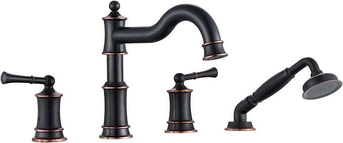 Roman Bathtub Faucet Set With Hand Shower 4 Hole Deck Mount Tub Filler With by WINKEAR