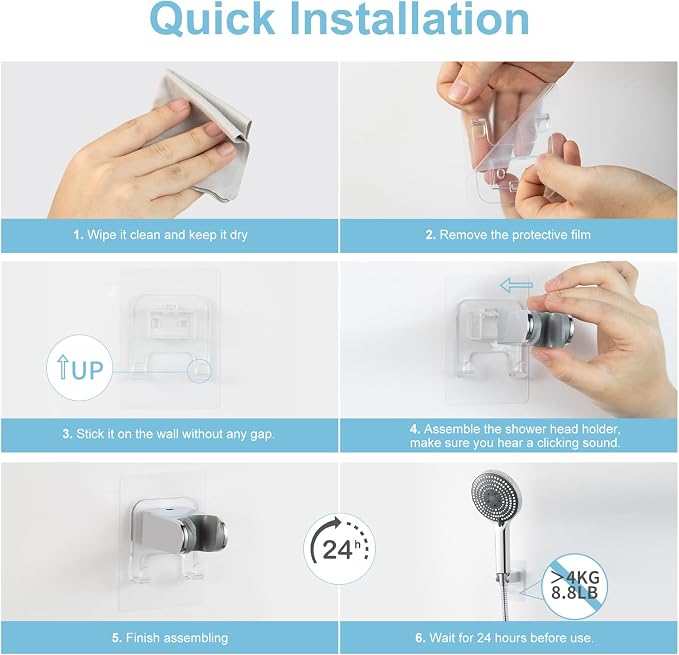 OFFO Shower Head Holder, Strong Adhesive Shower Hooks, 40° Adjustable - Image 6