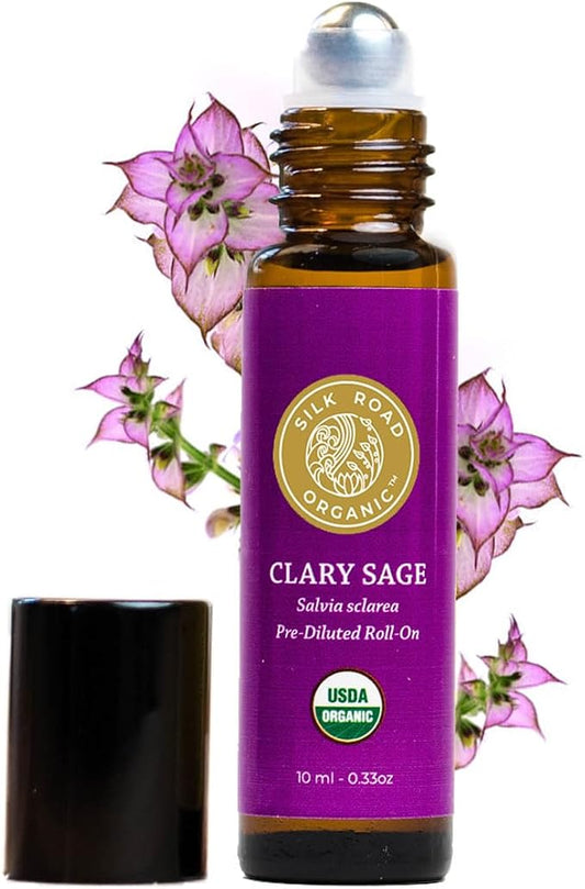 Silk Road Organic Clary Sage Essential Oil Roll On, 100% Pure USDA Certified by SILKROADORGANIC