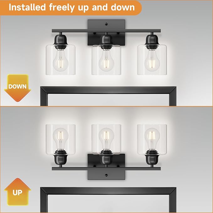 Modern 3 Light Bathroom Light Fixtures, 19 inch Black Vanity Lights - Image 4