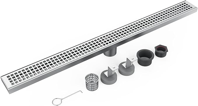 32 Inch Rectangular Shower Floor Drain, Brushed Nickel High Flow Shower Drain by Homfan