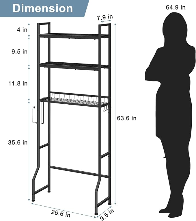 Over The Toilet Storage Over Toilet Rack Bathroom Organizer 3 Tier Toilet Shelf - Image 2