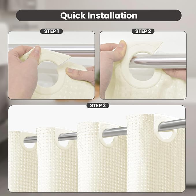 Inhousolu No Hook Waffle Weave Shower Curtain - Image 2