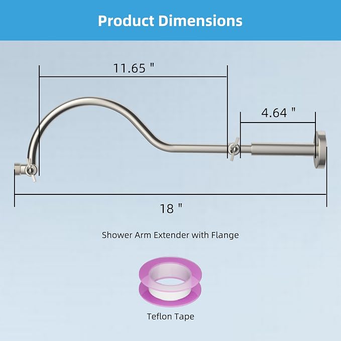 Hibbent All Metal Upgraded 18'' Shower Head Extension Arm, Shower Arm - Image 6
