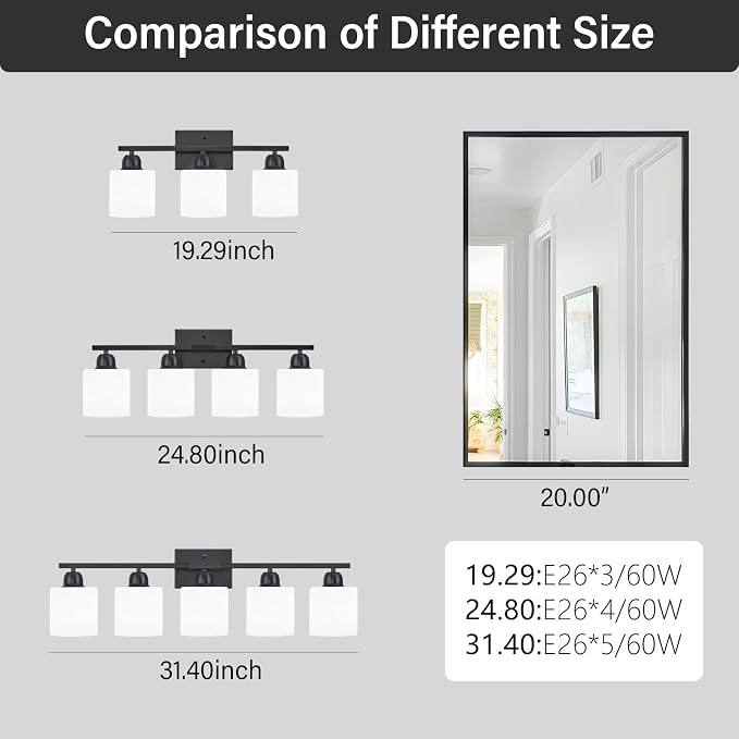 3-Light Bathroom Light Fixtures, Living Room, Vanity Table, E26 Base - Image 5
