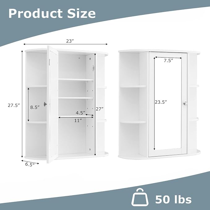 COSTWAY Wall Mounted Bathroom Cabinet, Storage Organizer - Image 3