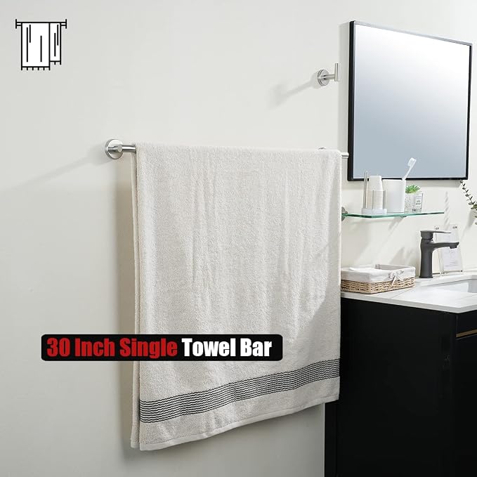 JQK Bath Towel Bar, 33 Inch 304 Stainless Steel Thicken 0.8mm Single Towel Rack - Image 4