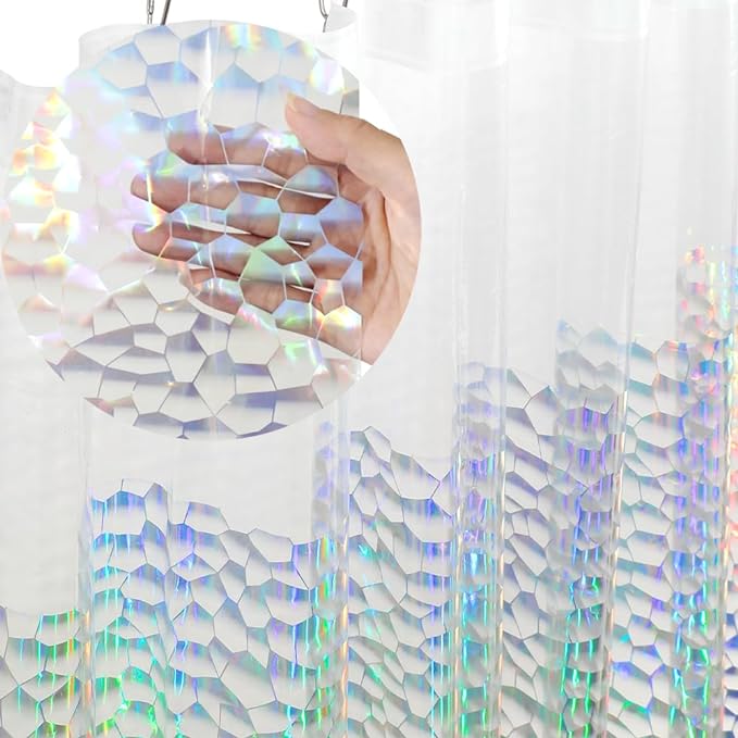 Holographic Thin 3D EVA Shower Curtain Liner Water Cube, 72x72 Premium Light by Ga-Geetopia