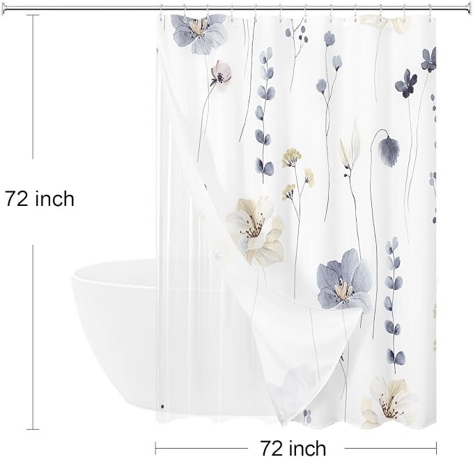 Gibelle 3 in 1 Shower Curtain Set, Waterproof Fabric Bathroom Curtain 72x72 - Image 6