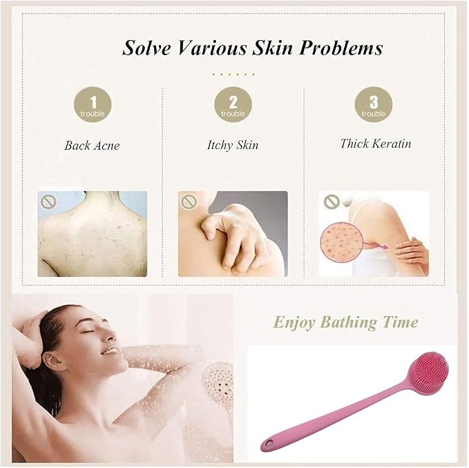 Silicone Body Scrubber, Long Handle Back Scrubber - Image 3