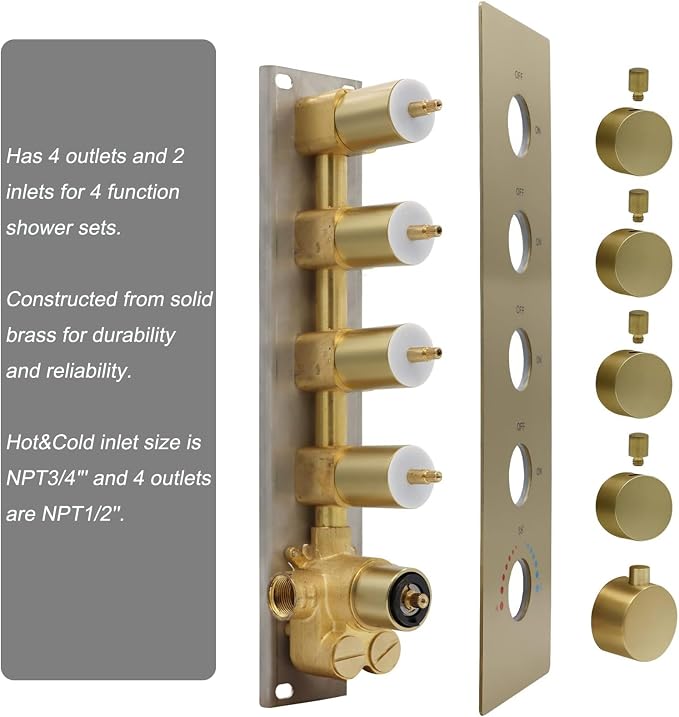 Thermostatic Shower System Brushed Gold Shower Faucet Set - Image 5