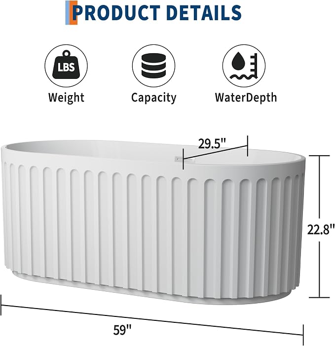 59 Inch Acrylic Freestanding Bathtub - Image 2